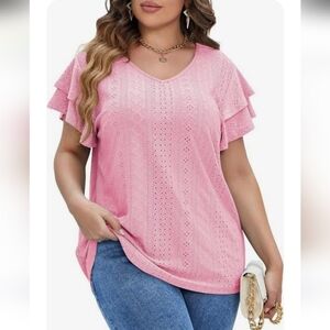 BloomChic Dusty Pink Pointelle Knit Double Flutter Short Sleeve Top Size 28 NWT